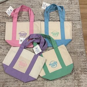 Trader Joe's Canvas Tote Set — Pink, Blue, Purple & Green